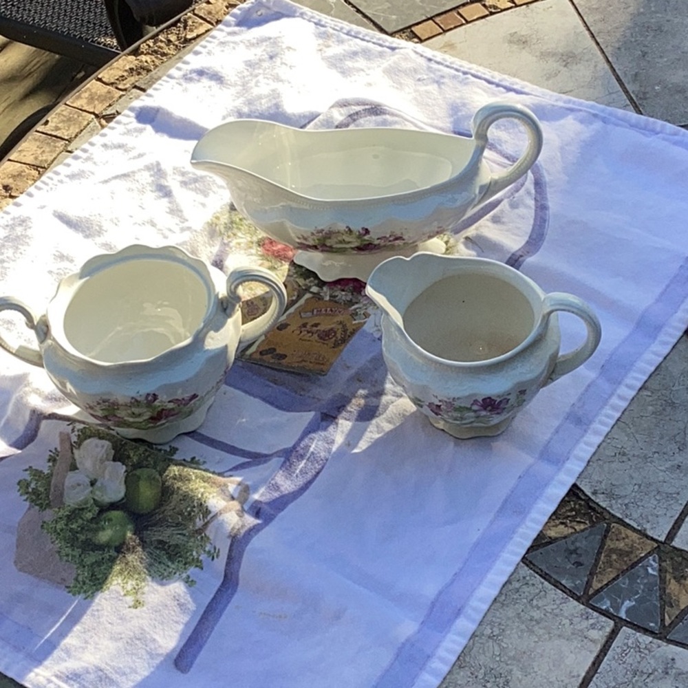 Vintage Dixie China sugar bowl, creamer, gravy boat
